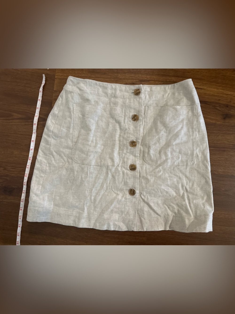 Banana Republic Ivory Linen-Blend Mini Skirt with Front Buttons